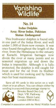1978 Brooke Bond Vanishing Wildlife #14 Indus Dolphin Back
