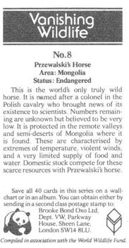 1988 Brooke Bond Vanishing Wildlife #8 Przewalski's Horse Back