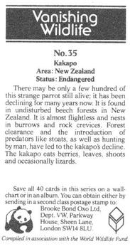 1988 Brooke Bond Vanishing Wildlife #35 Kakapo Back