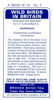 1965 Brooke Bond Wild Birds in Britain #9 Hawfinch Back