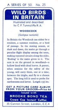 1965 Brooke Bond Wild Birds in Britain #25 Woodcock Back