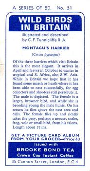 1965 Brooke Bond Wild Birds in Britain #31 Montagu's Harrier Back
