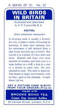 1965 Brooke Bond Wild Birds in Britain #32 Kestrel Back