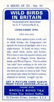 1965 Brooke Bond Wild Birds in Britain #34 Long-eared Owl Back