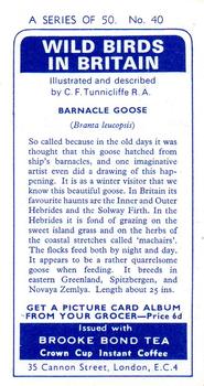 1965 Brooke Bond Wild Birds in Britain #40 Barnacle Goose Back