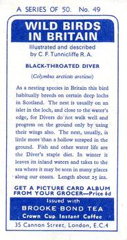 1965 Brooke Bond Wild Birds in Britain #49 Black-Throated Diver Back