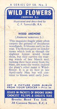 1959 Brooke Bond Wild Flowers Series 2 #2 Wood Anemone Back