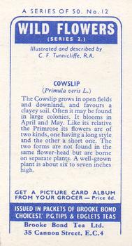 1959 Brooke Bond Wild Flowers Series 2 #12 Cowslip Back