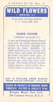 1959 Brooke Bond Wild Flowers Series 2 #14 Pasque Flower Back