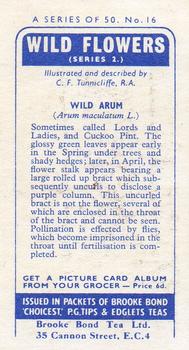 1959 Brooke Bond Wild Flowers Series 2 #16 Wild Arum Back