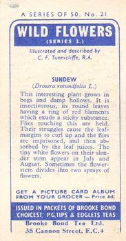 1959 Brooke Bond Wild Flowers Series 2 #21 Sundew Back