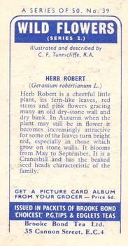 1959 Brooke Bond Wild Flowers Series 2 #39 Herb Robert Back