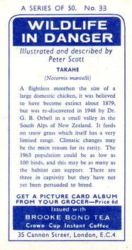 1963 Brooke Bond Wildlife In Danger #33 Takahe Back