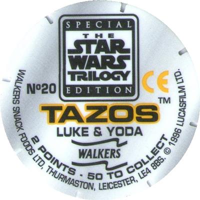 1996 Walkers Star Wars Trilogy Special Edition Tazo's #20 Luke & Yoda Back