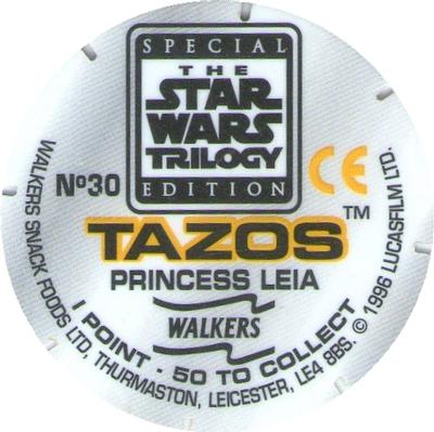 1996 Walkers Star Wars Trilogy Special Edition Tazo's #30 Princess Leia Back