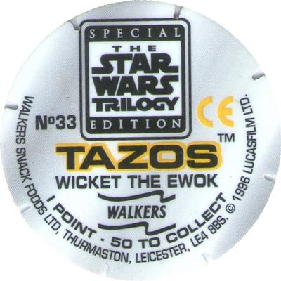 1996 Walkers Star Wars Trilogy Special Edition Tazo's #33 Wicket the Ewok Back
