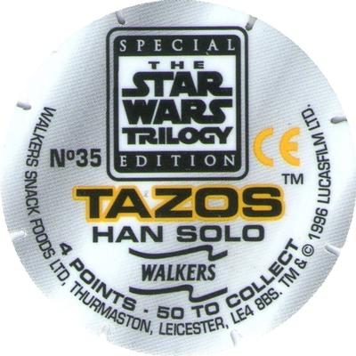 1996 Walkers Star Wars Trilogy Special Edition Tazo's #35 Han Solo Back