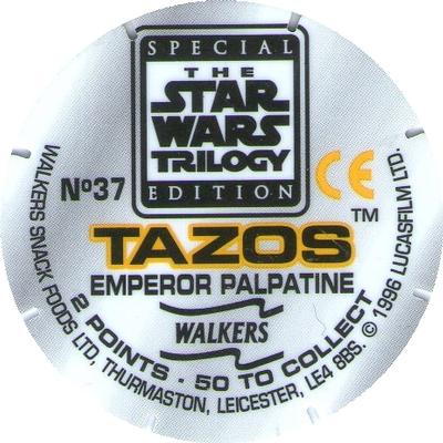 1996 Walkers Star Wars Trilogy Special Edition Tazo's #37 Emperor Palpatine Back