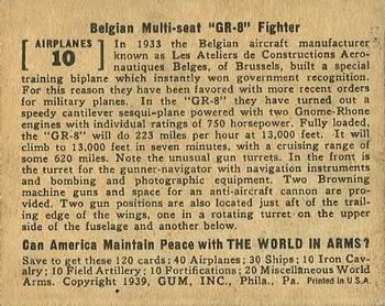 1939 Gum Inc. World In Arms (R173) #Airplanes 10 Belgian Multi-seat 