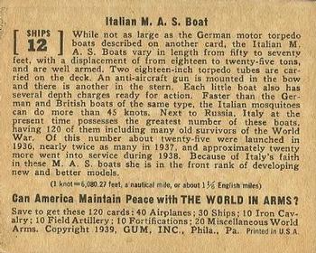 1939 Gum Inc. World In Arms (R173) #Ships 12 Italian M.A.S. Boat Back