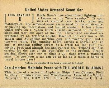1939 Gum Inc. World In Arms (R173) #Iron Cavalry 1 United States Armored Scout Car Back
