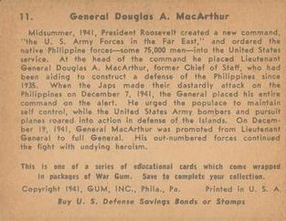 1942 War Gum (R164) #11 General Douglas A. MacArthur Back