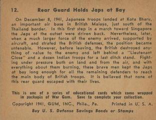 1942 War Gum (R164) #12 Rear Guard holds Japs at Bay Back