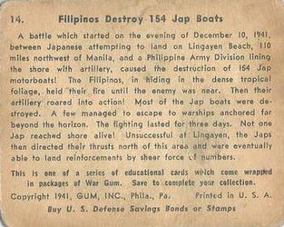 1942 War Gum (R164) #14 Filipinos destroy 154 Jap Boats Back