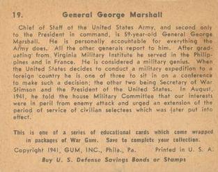 1942 War Gum (R164) #19 George Marshall Back