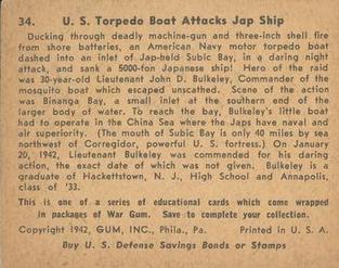 1942 War Gum (R164) #34 US Torpedo Boat Attacks Jap Ship Back