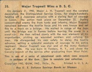 1942 War Gum (R164) #35 Major Trapnell Wins a D.S.C. Back
