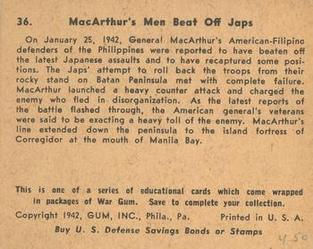 1942 War Gum (R164) #36 MacArthur's Men Beat off Japs Back
