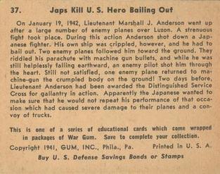 1942 War Gum (R164) #37 Japs Kill U.S. Hero Bailing Out Back