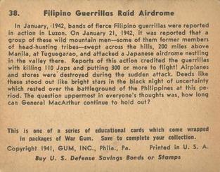 1942 War Gum (R164) #38 Filipino Guerrillas Raid Airdrome Back
