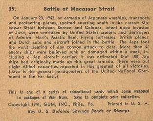 1942 War Gum (R164) #39 Battle of Macassar Strait Back