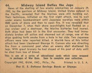 1942 War Gum (R164) #44 Midway Island defines the Japs Back