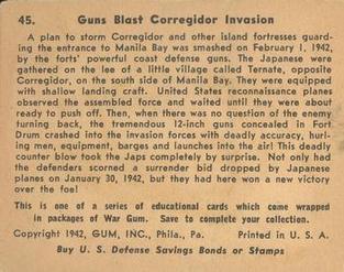 1942 War Gum (R164) #45 Guns Blast Corregidor Invasion Back