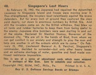 1942 War Gum (R164) #48 Singapore's Last Hours Back