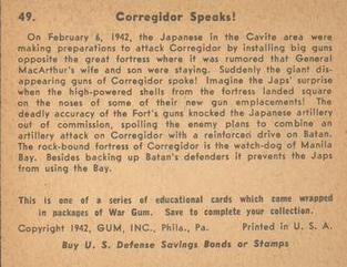 1942 War Gum (R164) #49 Corregidor Speaks! Back