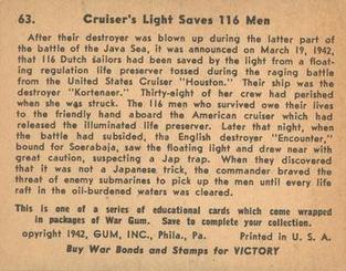 1942 War Gum (R164) #63 Cruiser's Light Saves 116 Men Back