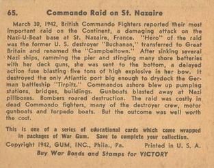 1942 War Gum (R164) #65 Commando Raid on St. Nazaire Back