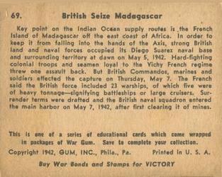 1942 War Gum (R164) #69 British Seize Madagascar Back