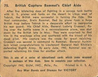 1942 War Gum (R164) #75 British capture Rommel's Chief Aide Back