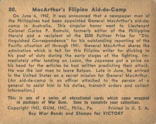 1942 War Gum (R164) #80 MacArthur's Filipino Aide-De-Camp Back