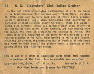 1942 War Gum (R164) #83 US Liberators sink Italian Cruiser Back