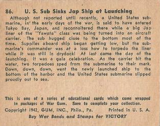 1942 War Gum (R164) #86 US Sinks Jap Ship at Launching Back