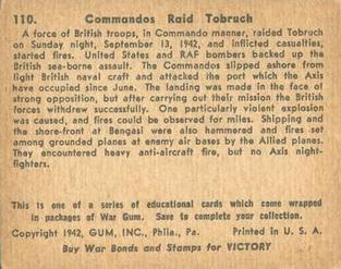 1942 War Gum (R164) #110 Commandos Raid Tobruch Back