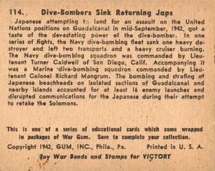 1942 War Gum (R164) #114 Dive Bombers Sink Returning Japs Back