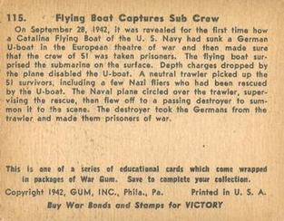 1942 War Gum (R164) #115 Flying Boat Captures Sub Crew Back