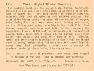 1942 War Gum (R164) #121 Yank High-Altitude Bomber Back